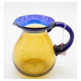 Art Glass Amber & Blue Glass Pitcher