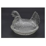 Glass Hen on Nest Covered Dish