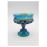 Blue Carnival Glass Compote