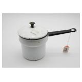 White Enameled Metal Saucepan With Lid