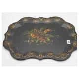 Black Metal Serving Tray with Floral Motif