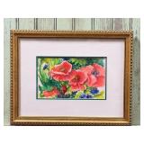 Framed Floral Watercolor Painting with Signature