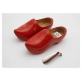 Vintage Dutch Wooden Red Clogs and