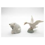 Lladro Polar Bear and Flying Goose Figurines