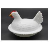 Milk Glass Hen on Nest Covered Dish