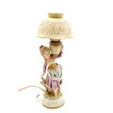 Porcelain Figurine Table Lamp With Floral Shade