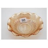Scalloped Amber Carnival Glass Bowl