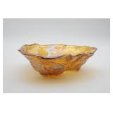 Marigold Carnival Glass Bowl with Leaf Motif
