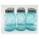Six Blue Ball Perfect Mason Jars with Lids