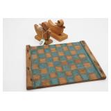 Handmade Wooden Checkerboard and Duck Figures