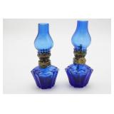 Mini Blue Glass Oil Lamps As Is