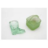 Green Glass Basket and Boot Figurines