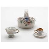 Decorative Ceramic Basket and Miniature Cups