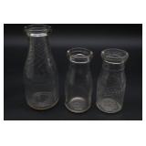 Three Vintage Glass Milk Bottles
