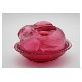 Pink Glass Rabbit on Nest