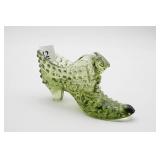 Fenton Green Glass Hobnail Shoe