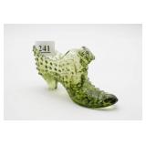 Fenton Green Glass Hobnail Shoe