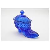 Cobalt Blue Glass Shoe With Lid