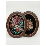 Framed Velvet Floral Paintings (2)