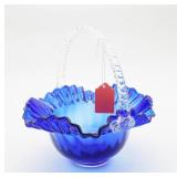 Cobalt Blue Glass Basket w/ Clear Handle