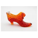 Fenton Hobnail Orange Glass Shoe