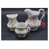 La Belle China Pitcher and Two Vases Set