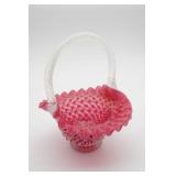 Fenton Cranberry Hobnail Glass Basket