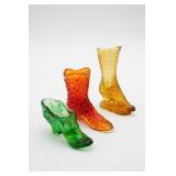 Three Vintage Glass Boot Figurines