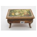 Wooden Music Box With Painted Scene on Lid