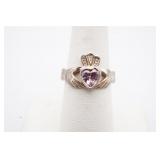 Sterling Silver Claddagh Ring Heart Shaped Pink