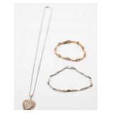 Sterling Silver Lot ~ Heart Necklace & 2