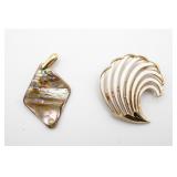 Trifari Abalone Pendant and Gold Tone White