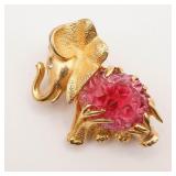 Boucher Gold Tone and Pink Elephant Pin