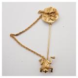 Trifari Frog and Lily Pad Figural Stick Pin
