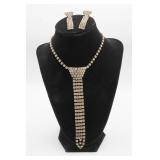 Vintage Rhinestone Tie Necklace and Earring set