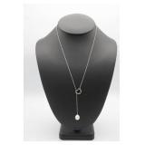 Sterling Silver Open Heart Lariat Necklace w/Pearl