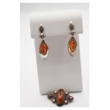 Sterling Silver Amber Necklance & Brooch