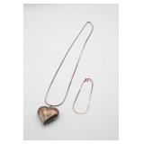 Sterling Silver Puffy Heart Necklace w/Bracelet