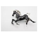 Black and Silver Tone Horse Brooch - shows wear