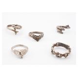 Lot of 5 Sterling Silver Rings Dolphins, Frogs,