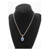 Sterling Silver Rope Chain & Pendant w/Blue Stone