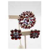 Vintage Rhinestone Brooch and Earring Set AB