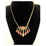 Marvella Signed Pendant w/Red Stones