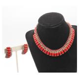 Red Statement Necklace w/Earrings