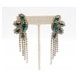 Green and Clear Rhinestone Dangle Earrings