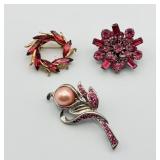 (3) Pink Tone Brooches