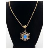 Victorian Cabochon Rhinestone Necklace Blue