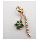 14Kt Gold Drop Pendant w/Emeralds and Diamonds