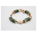 Vintage 14kt Gold Bracelet w/ Dark Green Jade