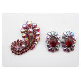 Red Aurora Borealis Rhinestone Brooch &